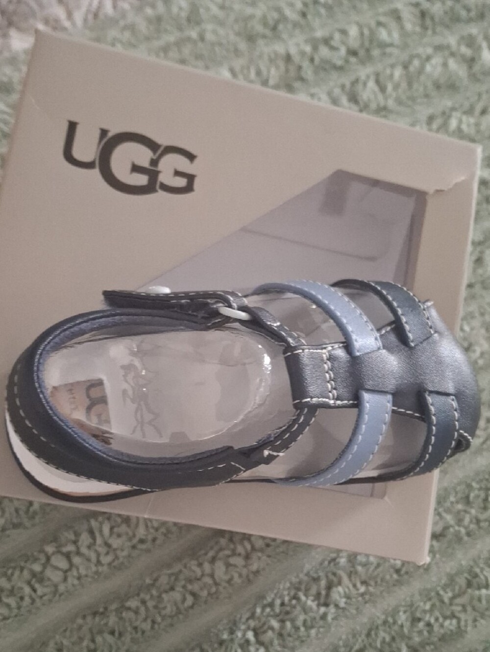 UGG Kids Navy and Light Blue Strappy Sandals - Picture 2 of 5